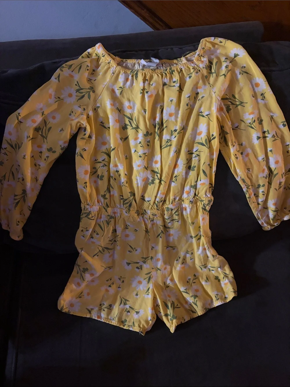 The Children's Place Yellow Floral Off-Shoulder Romper with Daisies